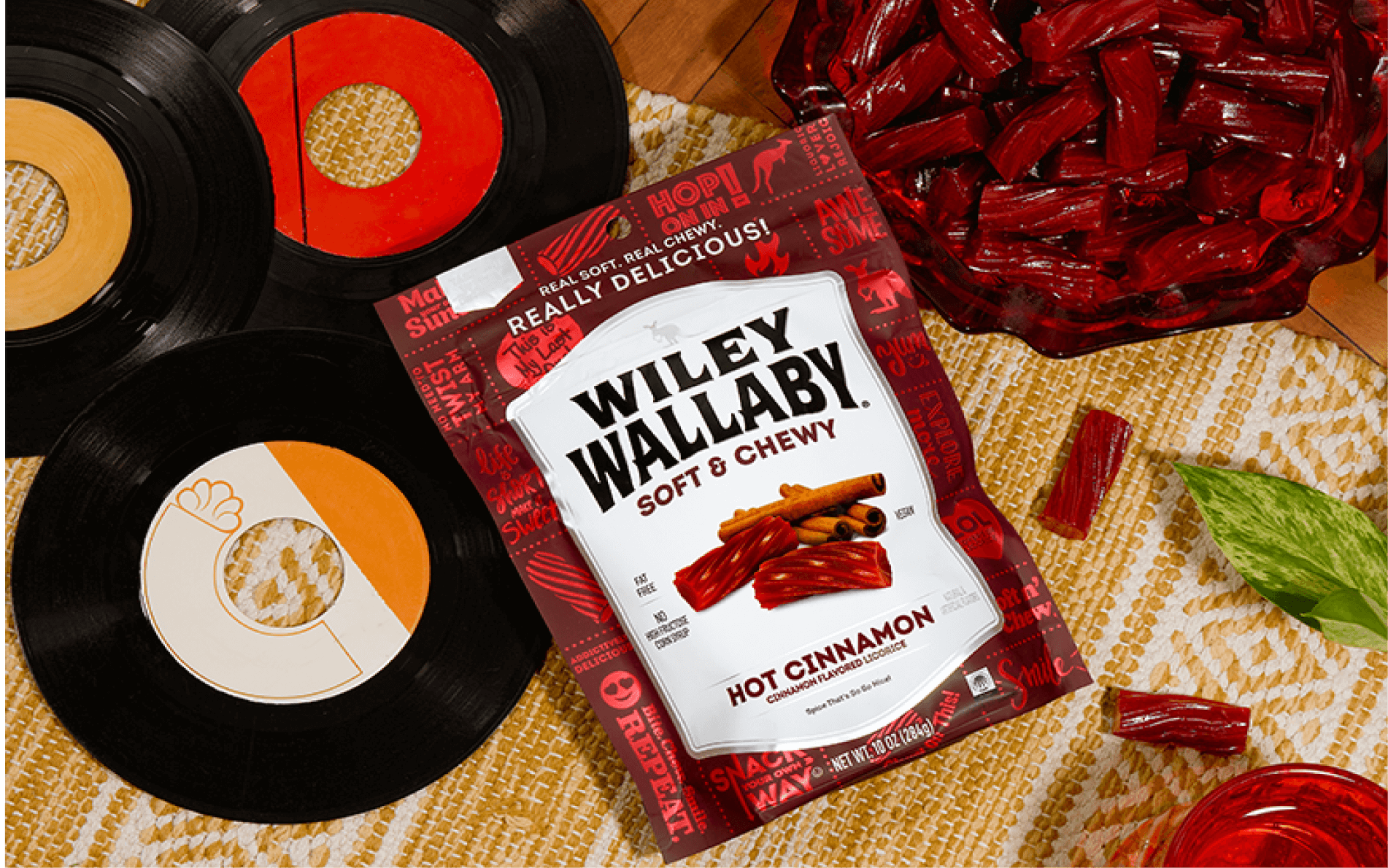 A bag of hot cinnamon flavored Wiley Wallaby licorice